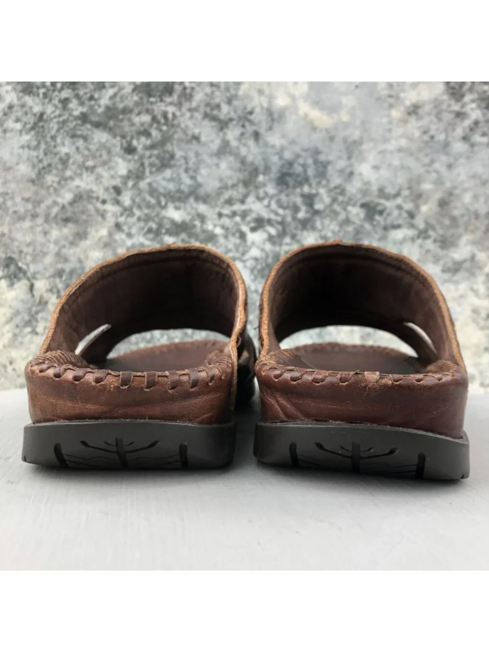Ocean Pacific Men's 9 Karma Brown Leather Open Toe Boho Jesus Sandals BRAZIL